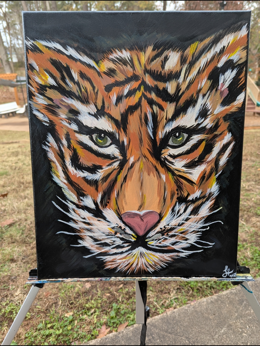 Hand-Painted Tiger Portrait Canvas - Orange, Black, White